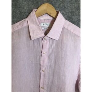 Porter & Ash Shirt Mens Large Pink 100% Linen Short Sleeve Button Front Casual